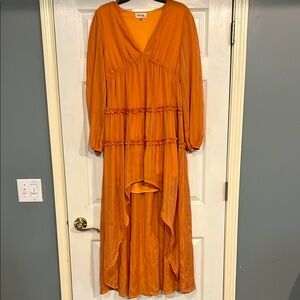 Peach Love California Orange Ruffled Tiered Sundress